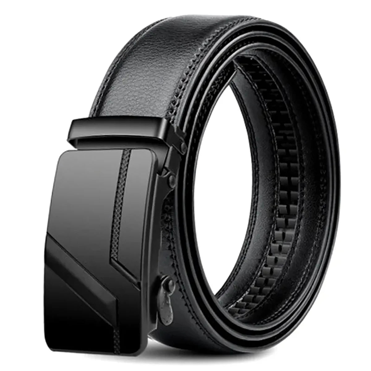 Men's Black PU Leather Automatic Buckle Belt 110cm 120cm 130cm