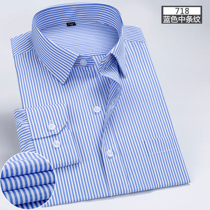 Striped Long-Sleeved Shirt for Men, Cotton Blend, Breathable