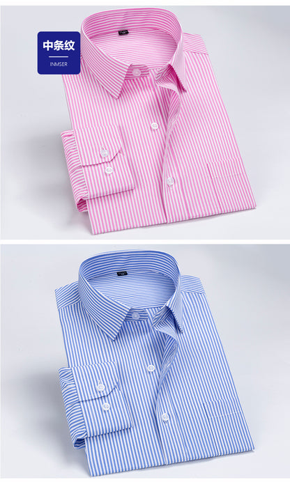 Striped Long-Sleeved Shirt for Men, Cotton Blend, Breathable