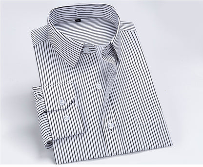 Striped Long-Sleeved Shirt for Men, Cotton Blend, Breathable