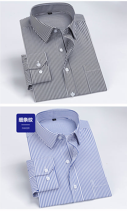 Striped Long-Sleeved Shirt for Men, Cotton Blend, Breathable