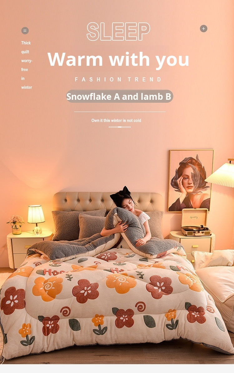 Lamb Fleece Blanket Double-Sided Velvet Warm Quilt