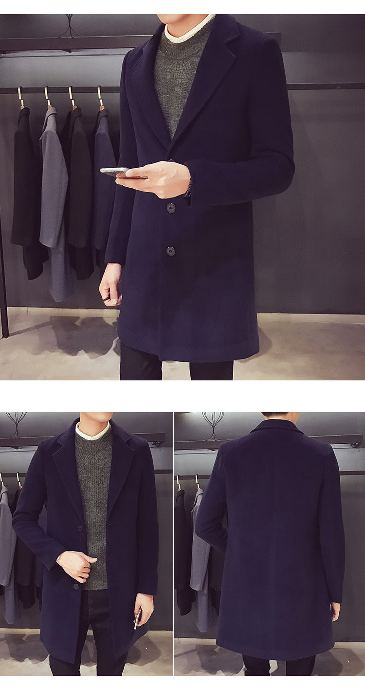 Men's Long Cotton Windbreaker Jacket Casual Slim Fit