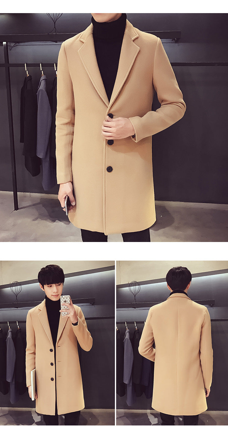 Men's Long Cotton Windbreaker Jacket Casual Slim Fit