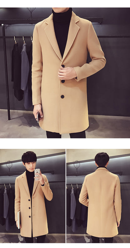 Men's Long Cotton Windbreaker Jacket Casual Slim Fit