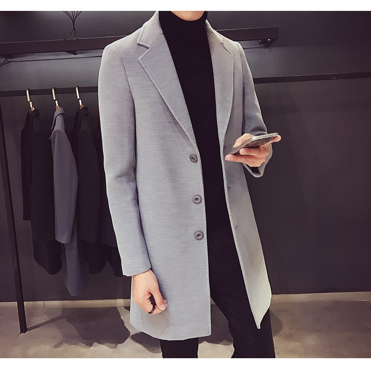 Men's Long Cotton Windbreaker Jacket Casual Slim Fit