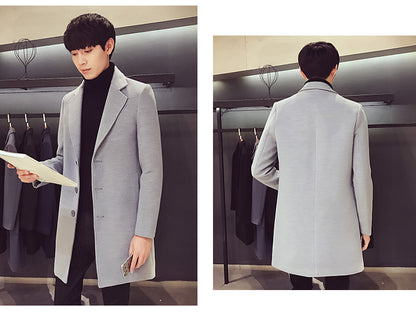 Men's Long Cotton Windbreaker Jacket Casual Slim Fit