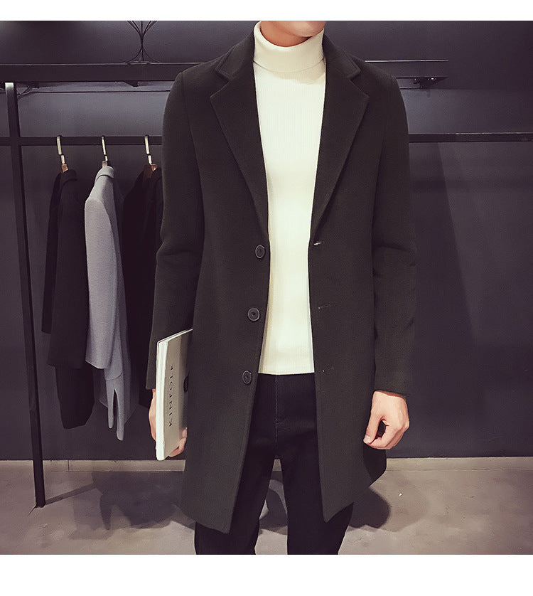 Men's Long Cotton Windbreaker Jacket Casual Slim Fit