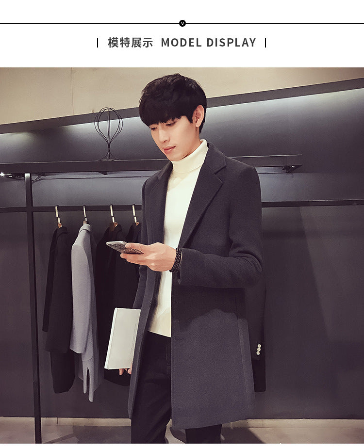 Men's Long Cotton Windbreaker Jacket Casual Slim Fit