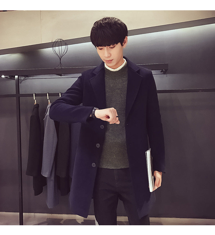 Men's Long Cotton Windbreaker Jacket Casual Slim Fit