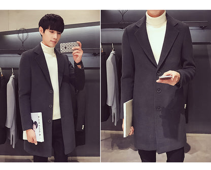 Men's Long Cotton Windbreaker Jacket Casual Slim Fit