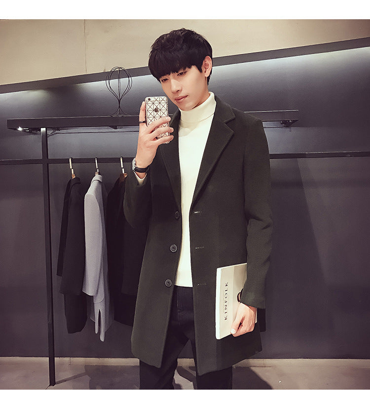 Men's Long Cotton Windbreaker Jacket Casual Slim Fit