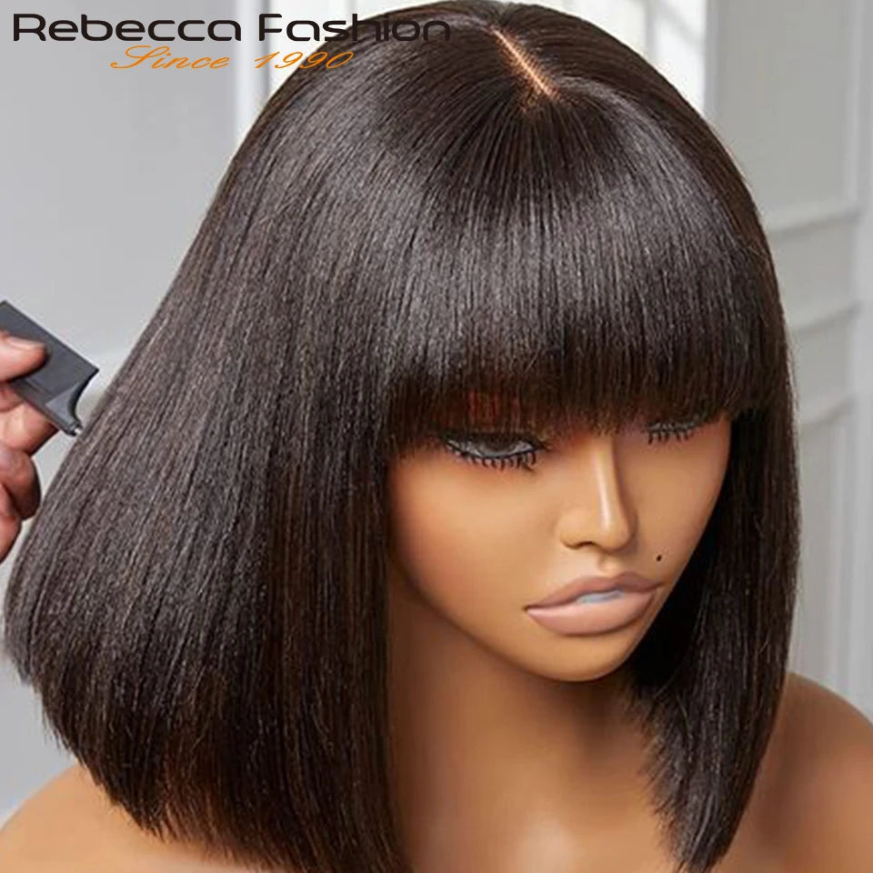 Straight Brazilian Human Hair Bob Wig With Bangs