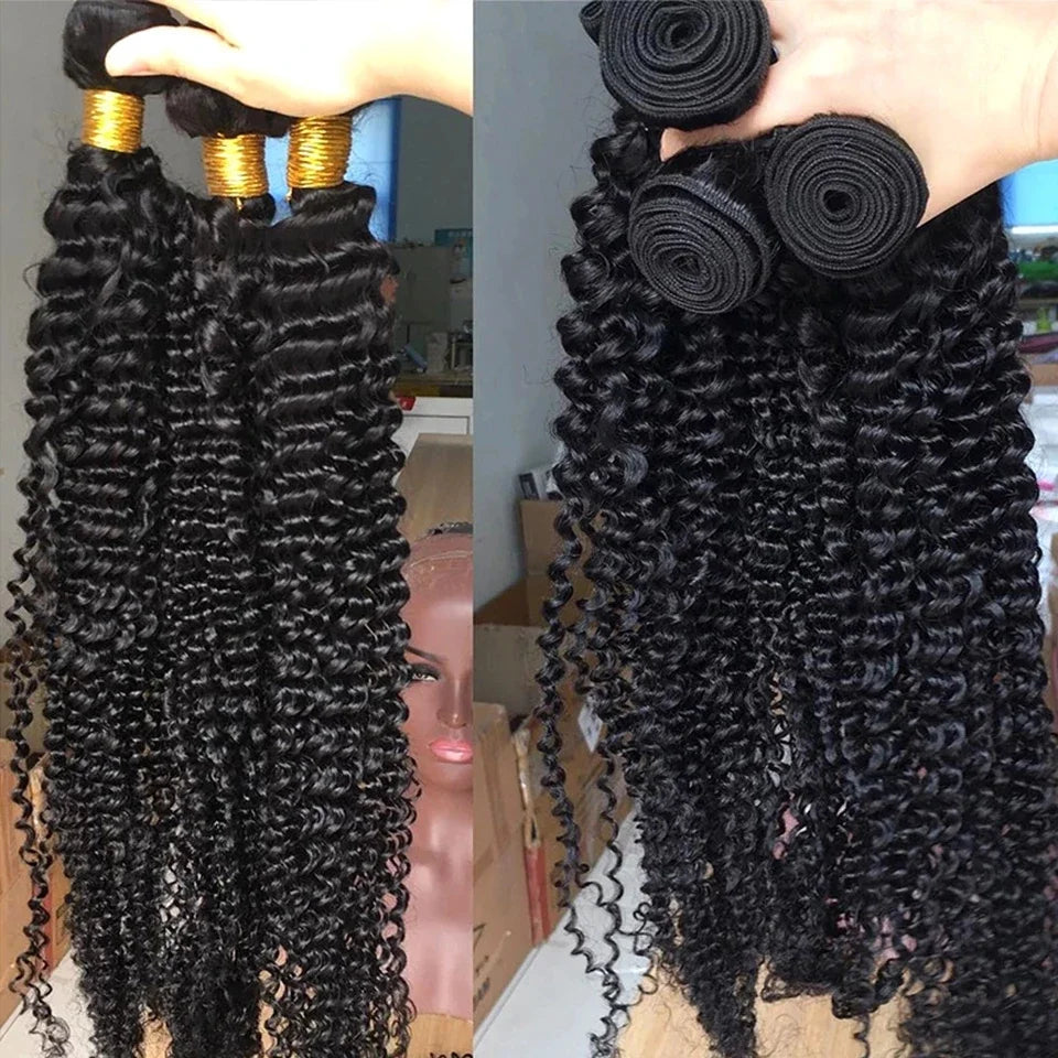 Deep Wave Curly Human Hair Bundles Natural Color 28 30 40 42 Inch