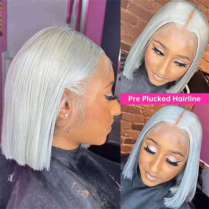 Gray Lace Front Bob Wig 100% Human Hair 13X4