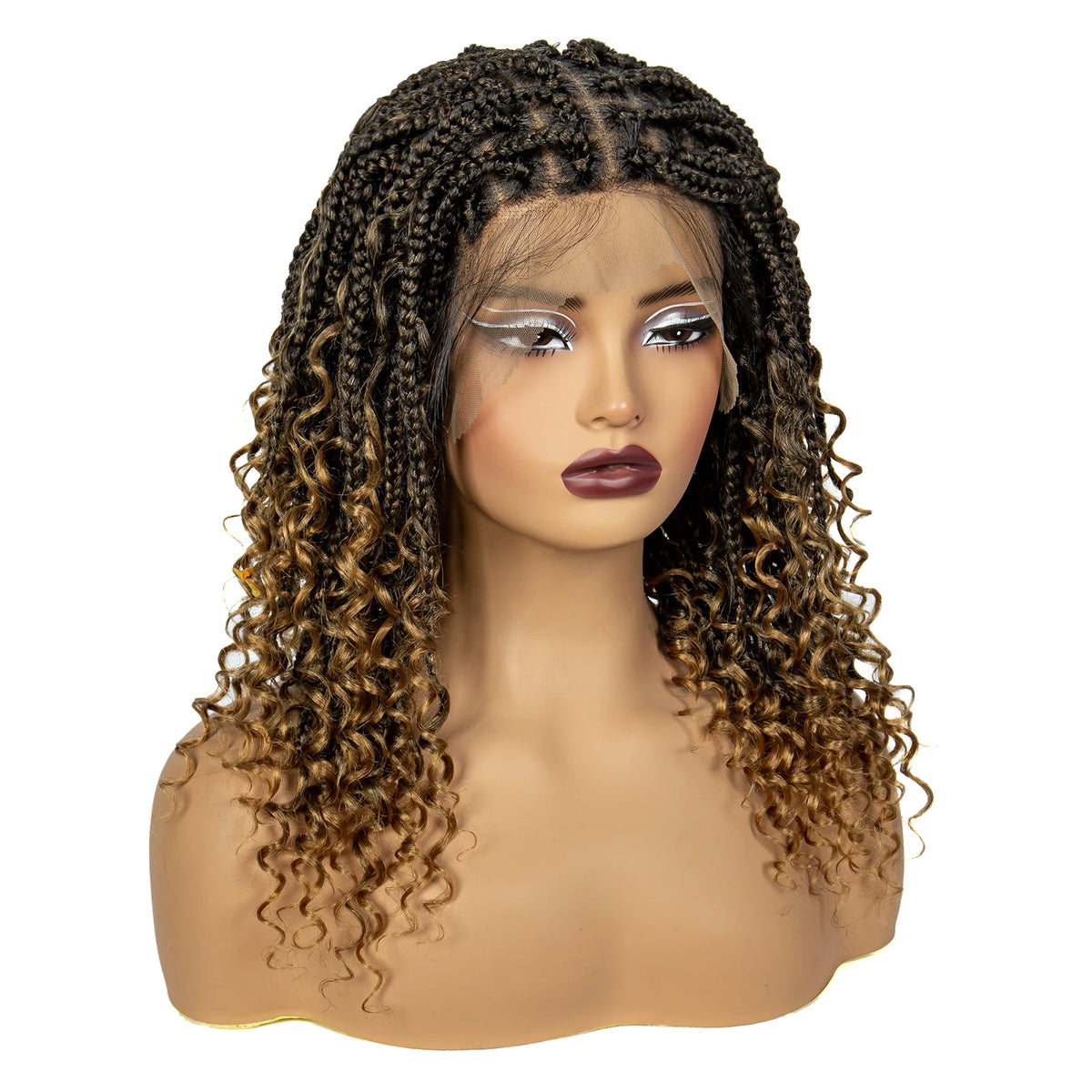 Knotless Box Braided Wigs with Curly Ends 16 Inches Synthetic
