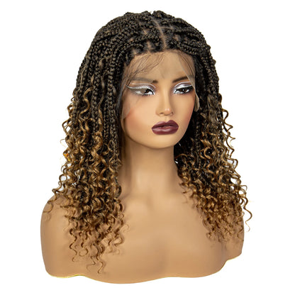 Knotless Box Braided Wigs with Curly Ends 16 Inches Synthetic