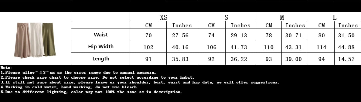 Vintage Satin Solid Long Skirt Women High Waist