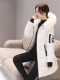 Winter Women Parka with Fur Collar and Zipper Pockets
