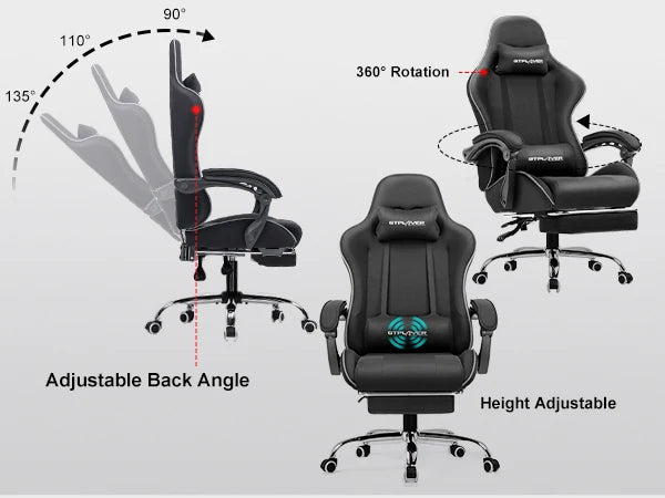 GTPLAYER Gaming Chair with Footrest and Lumbar Support