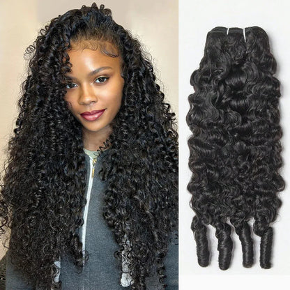 Burmese Curly Human Hair Bundles Double Drawn Extensions
