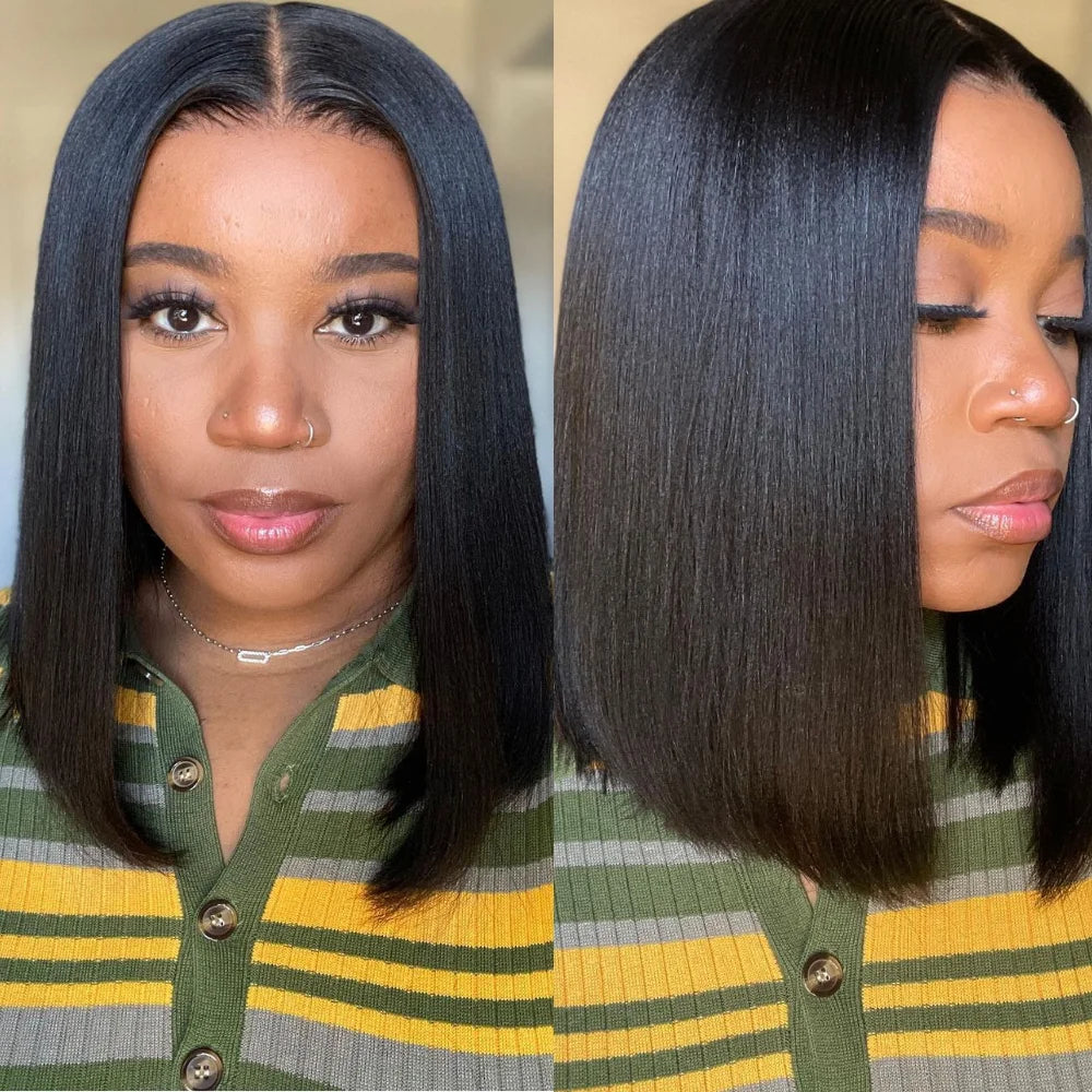 Yaki Straight Bob Wig 100% Human Hair Glueless 13x4