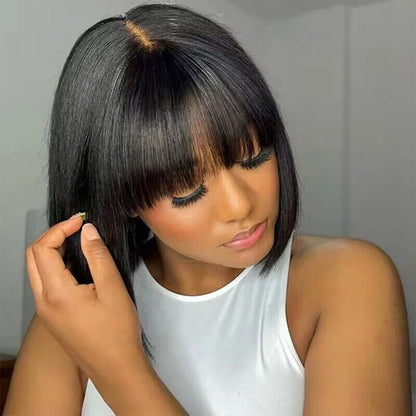Straight Brazilian Human Hair Bob Wig With Bangs