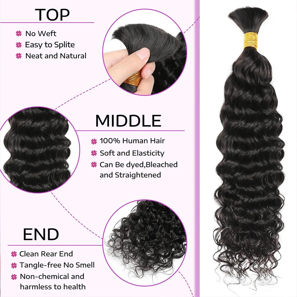 Water Wave Human Hair Bulk Braiding Hair Natural Black