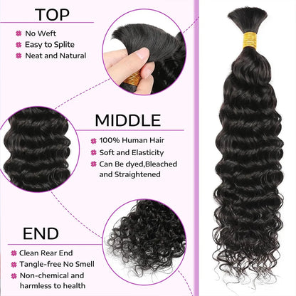 Water Wave Human Hair Bulk Braiding Hair Natural Black