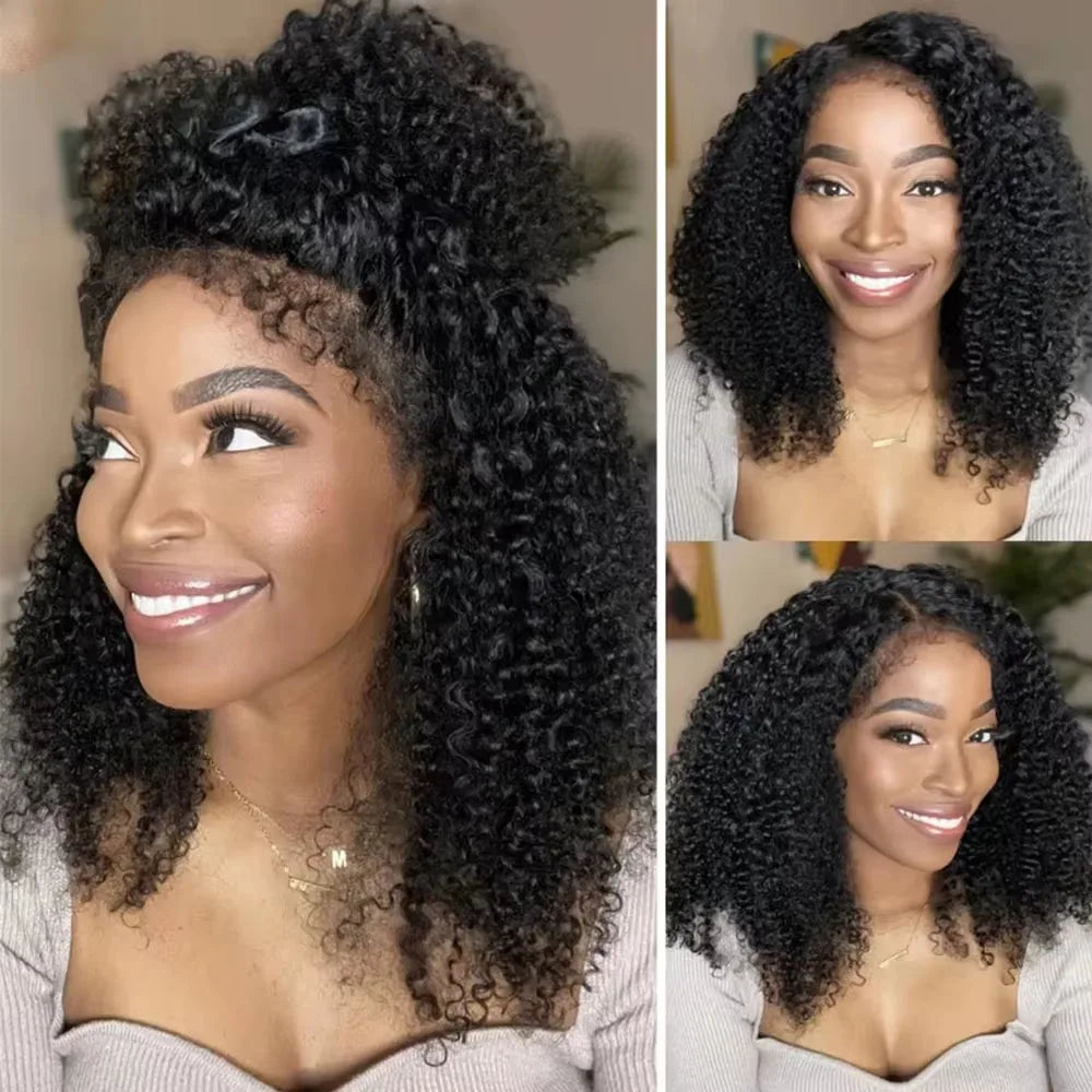 4C Kinky Edges Deep Wave Lace Front Wig Human Hair