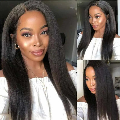 Kinky Straight Human Hair Half Wig 26 Inch Glueless