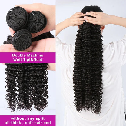Deep Wave Curly Human Hair Bundles Natural Color 28 30 40 42 Inch