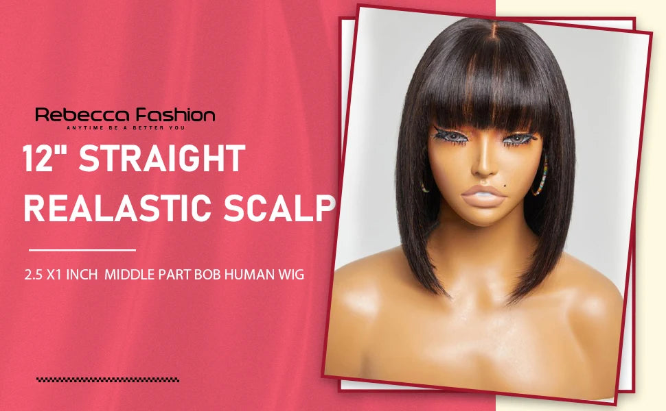 Straight Brazilian Human Hair Bob Wig With Bangs