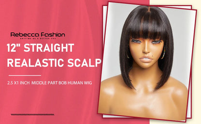 Straight Brazilian Human Hair Bob Wig With Bangs