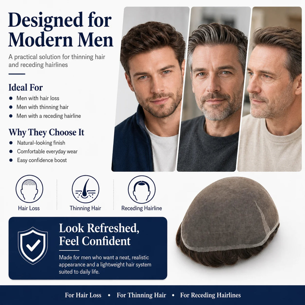 Topunique Swiss Lace Men Toupee Hair Replacement System