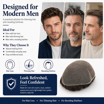 Topunique Swiss Lace Men Toupee Hair Replacement System