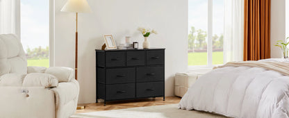 JHK Modern Wooden Dresser with 7 Fabric Drawers