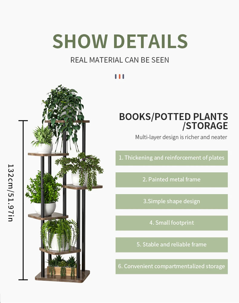 Wooden 6 Tier Plant Stand for Indoor Display