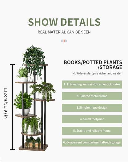 Wooden 6 Tier Plant Stand for Indoor Display