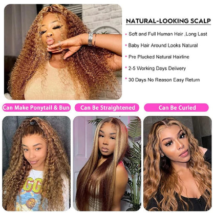 Ombre Deep Curly Lace Frontal Wig 13x4 Brazilian Hair