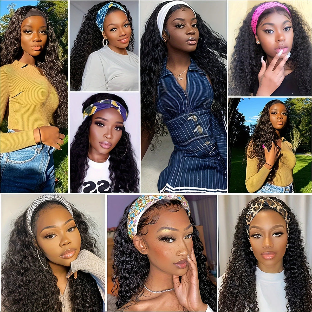 Deep Wave Human Hair Headband Wig for Women