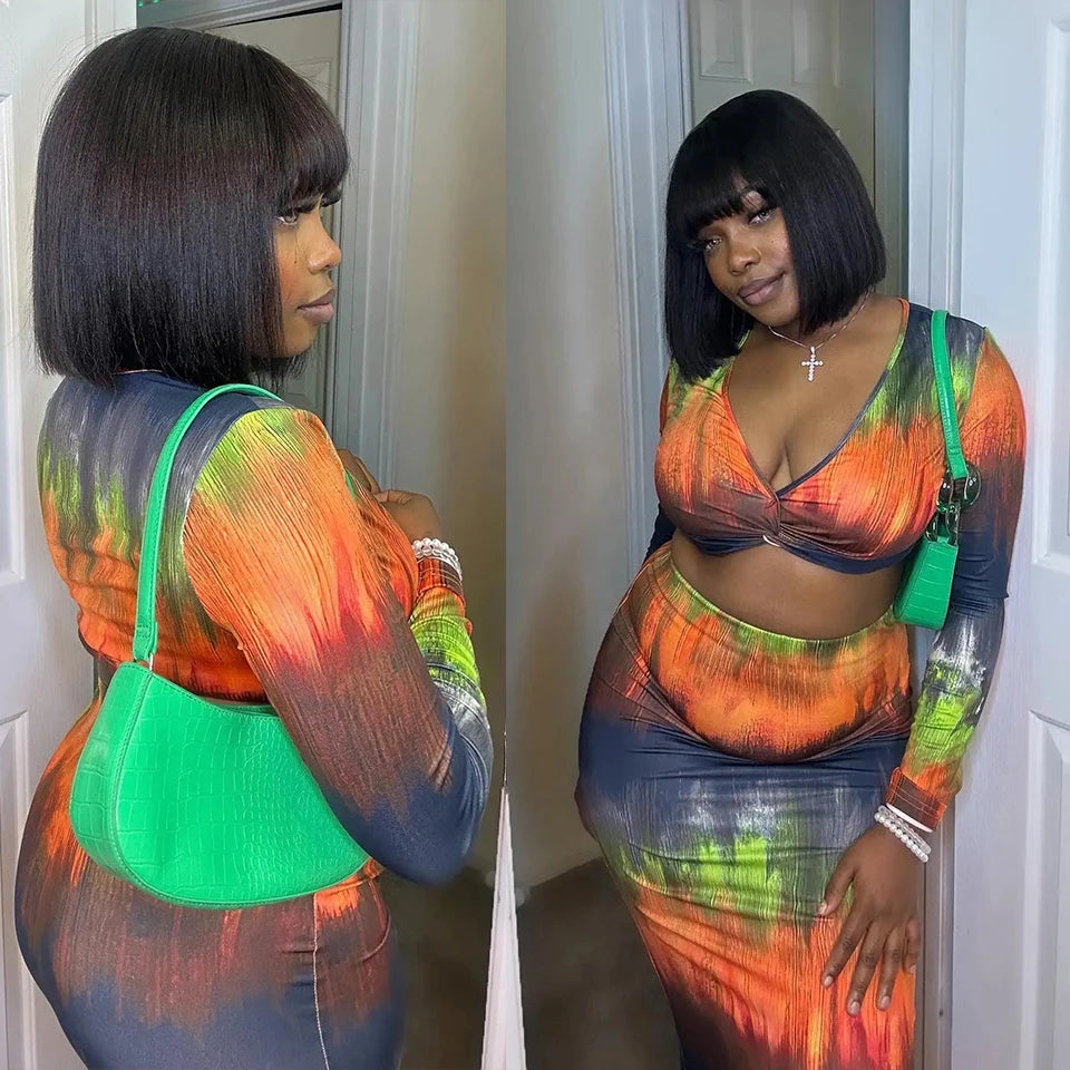 Straight Brazilian Human Hair Bob Wig With Bangs