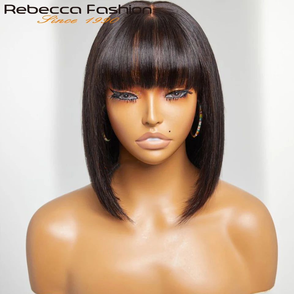 Straight Brazilian Human Hair Bob Wig With Bangs