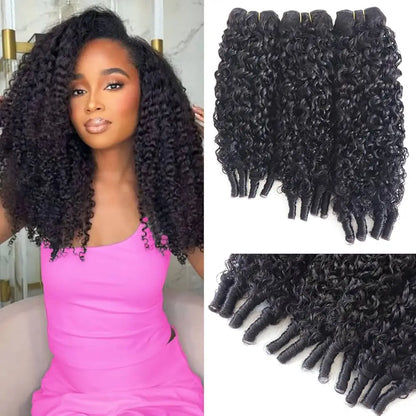 Burmese Curly Human Hair Bundles Double Drawn Extensions