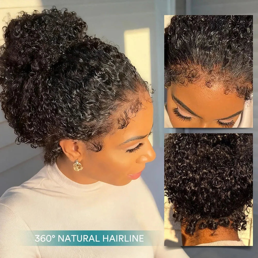 4C Kinky Edges Deep Wave Lace Front Wig Human Hair
