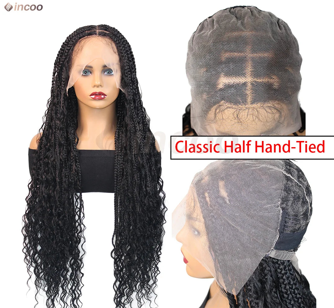Boho Box Braided Curly Hair Full Lace Wig Burgundy
