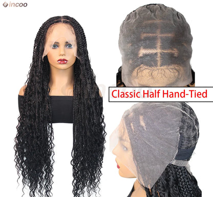 Boho Box Braided Curly Hair Full Lace Wig Burgundy