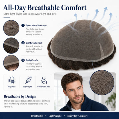 Topunique Swiss Lace Men Toupee Hair Replacement System