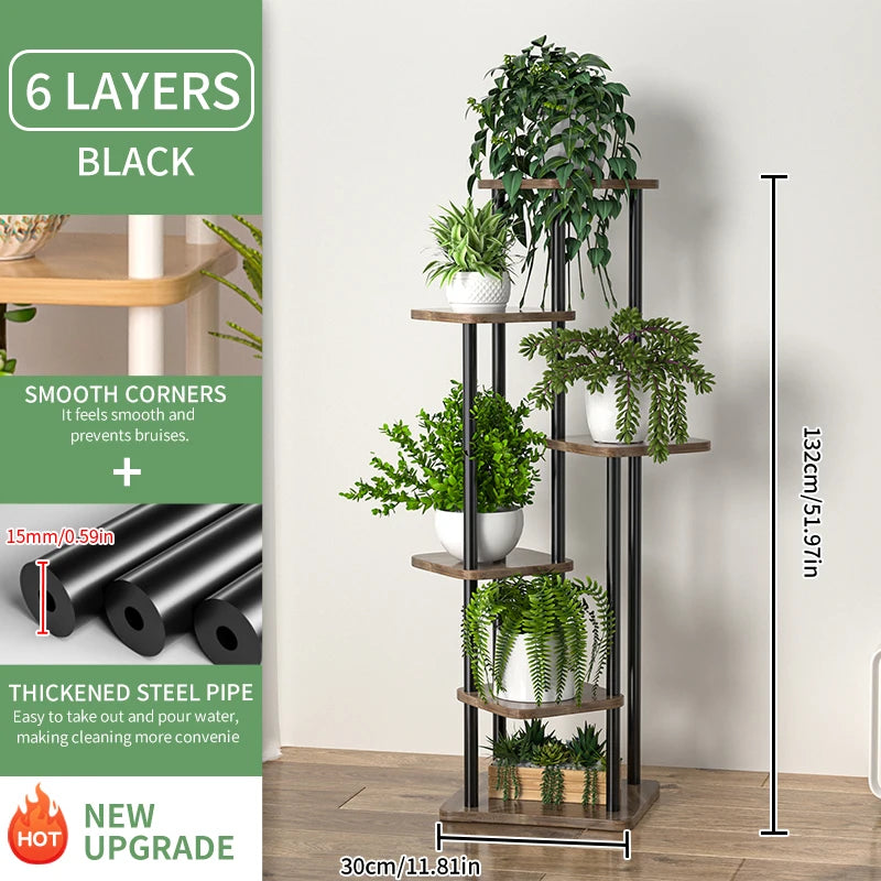 Wooden 6 Tier Plant Stand for Indoor Display