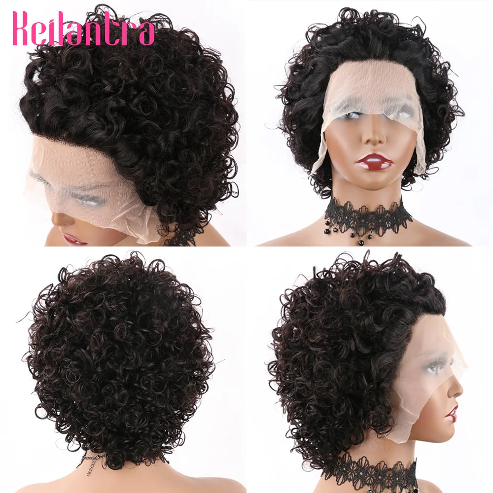 Pixie Cut Curly Human Hair Wig 13x1 Lace Frontal